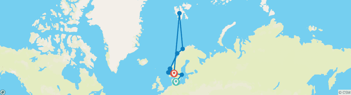 Mapa de Fauna nórdica, fiordos y Círculo Polar Ártico - Viaje en Crucero y por Tierra