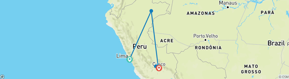 Map of Peru, Amazon & the Chilean Fjords Expedition - Cruise & Land Journey