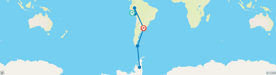 Map of Wonders of Machu Picchu, the Amazon & Antarctica - Cruise & Land Journey 2026 - 27 Days