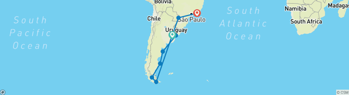 Carte du circuit Trésors de l'Amérique du Sud : Des fjords chiliens aux chutes d'Iguazu - Croisière et voyage terrestre