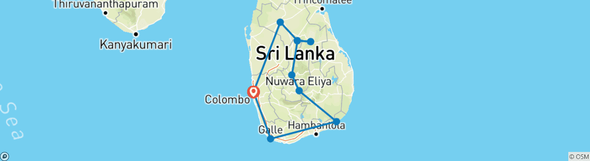 Karte von Sri Lanka entspannt geniessen