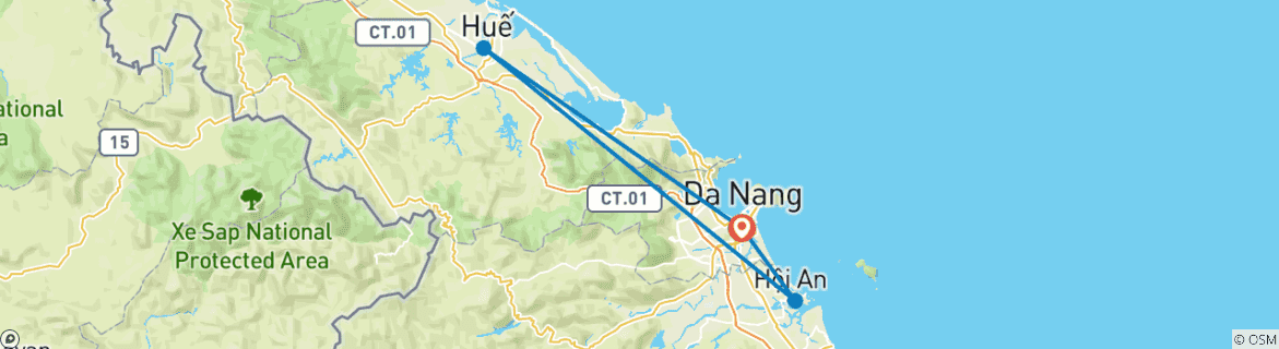 Kaart van 5-daagse ervaring in het midden van Vietnam met Up Travel: Da Nang - Hoi An Oude Stad - Hue Keizerlijke Stad