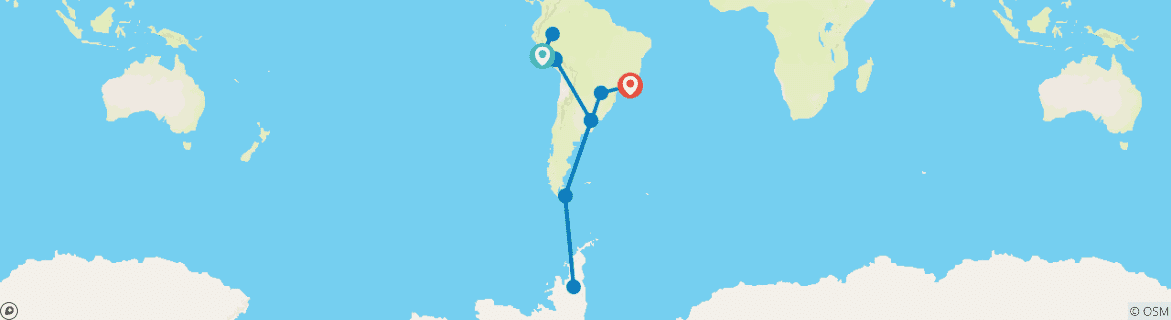 Map of Ultimate Journey: Antarctica, Iguazu Falls, Machu Picchu & the Amazon - Cruise & Land Journey