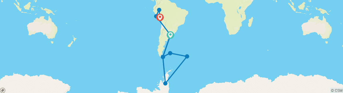 Map of Southern Expedition: Antarctica, Peru & the Amazon - Cruise & Land Journey