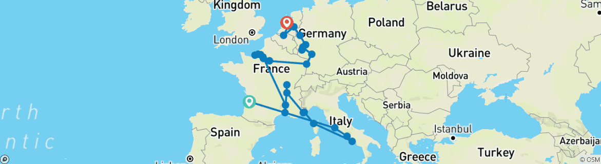 Carte du circuit Voyage en France et en Italie