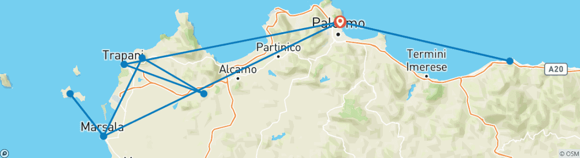 Carte du circuit Nord de la Sicile, autotour