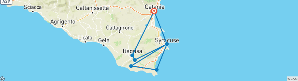 Carte du circuit Beauté du sud-est de la Sicile, autotour