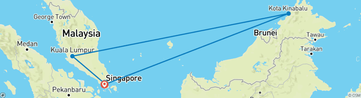 Karte von Singapur nach Malaysia (privater Reiseführer & Fahrer) 11 Tage