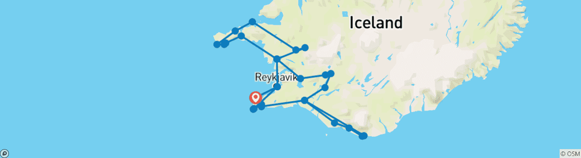 Carte du circuit Ouest et sud de l'Islande - 7 jours en autotour