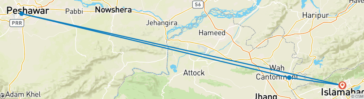 Map of Taxila, Takht i Bhai, route du patrimoine bouddhiste de Peshawar