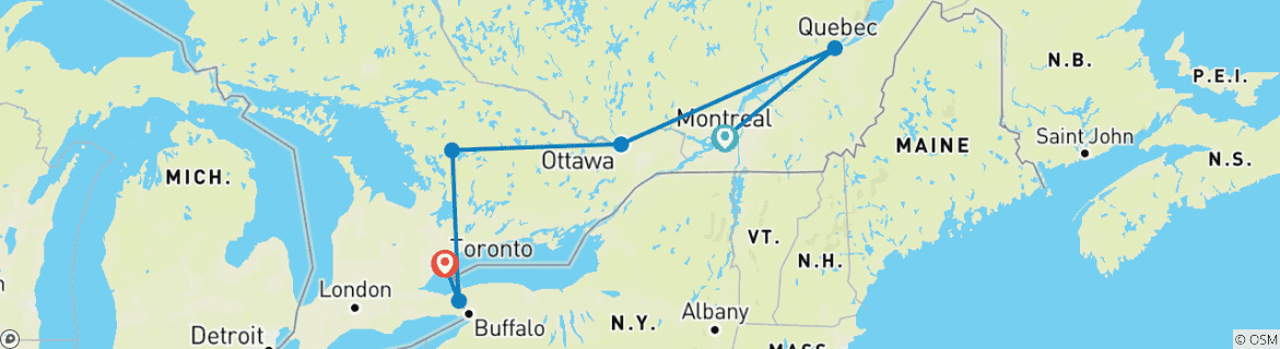 Mapa de Minicircuito Explorador del Este: salida de Montreal