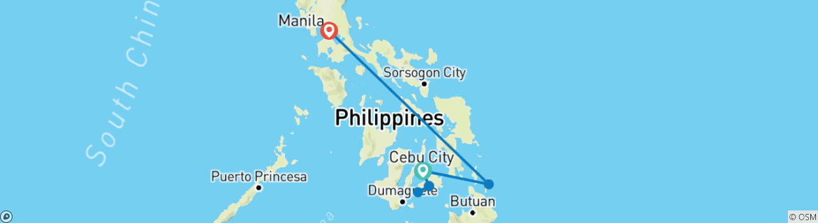 Kaart van Filippijnse eilandhoppen: tropische wonderen & verborgen juweeltjes (7 bestemmingen)