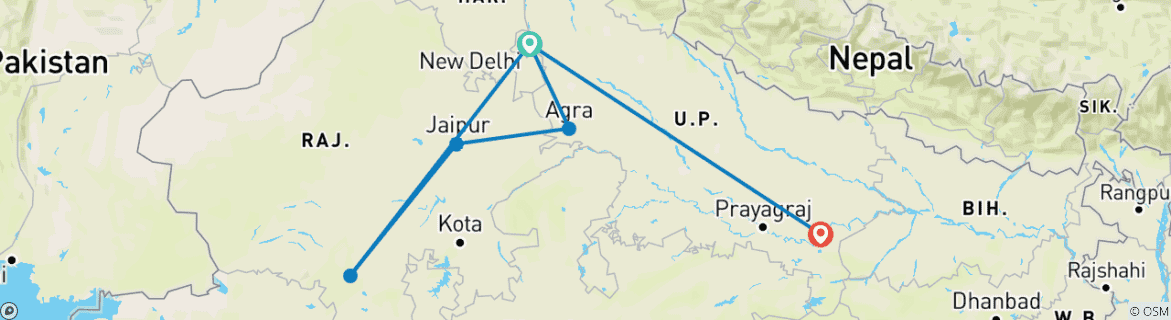 Image d'une carte montrant l'itinéraire du circuit