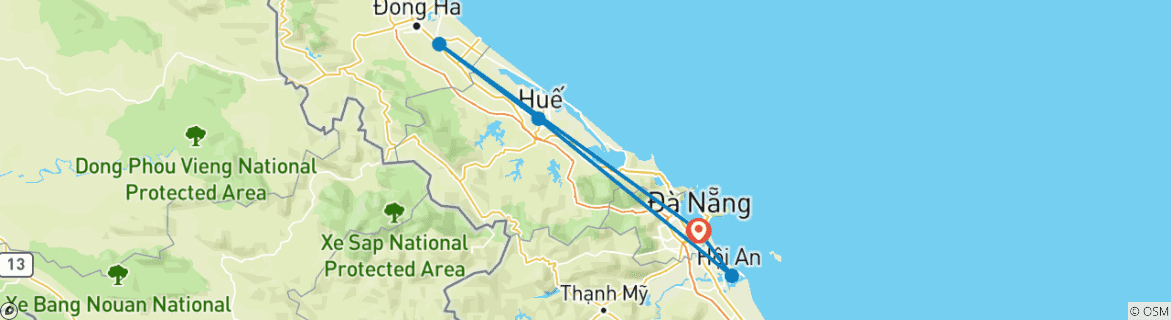 Map of 7 Days Discovery Central of Vietnam Da Nang - Quang Tri - Quang Binh and Paradise Cave