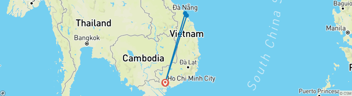 Map of 7 Days South to Central of Vietnam