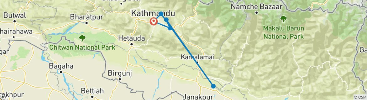 Map of Kathmandu Valley Rim Trek