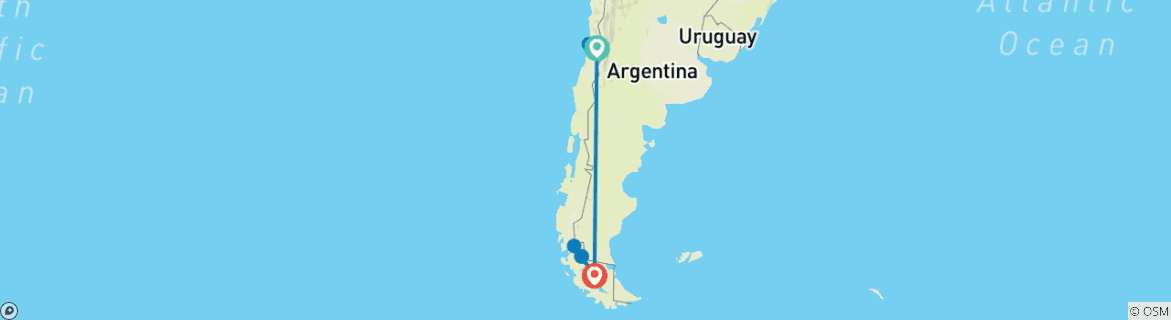 Carte du circuit Roadtrip au Chili : Glaciers majestueux & Patagonie sauvage