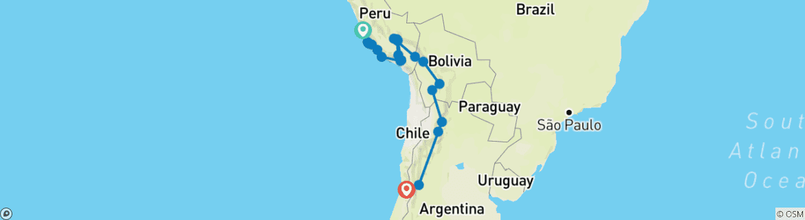 Map of LIMA to SANTIAGO (35 days) The Cordilleras