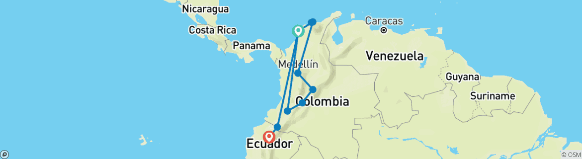 Karte von Kolumbien Abenteuer von Cartagena bis Quito 22 Tage