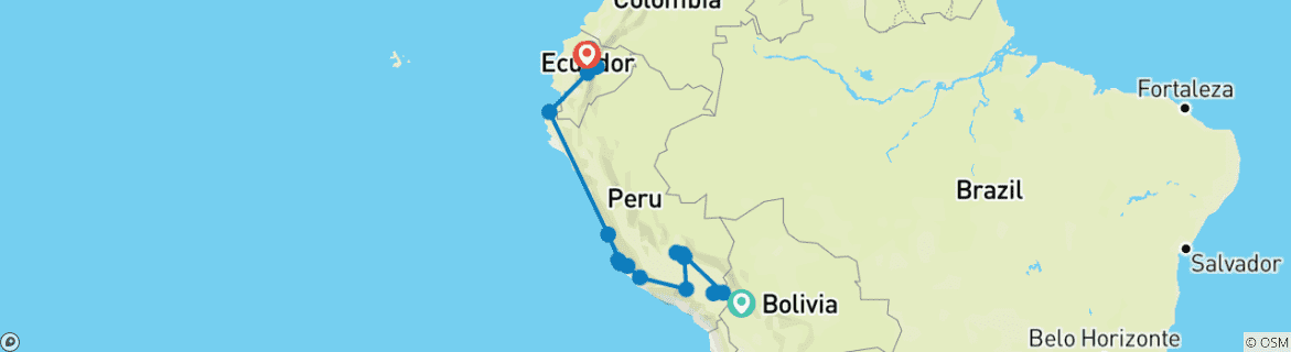 Map of LA PAZ to QUITO (41 days) Andes & Amazon