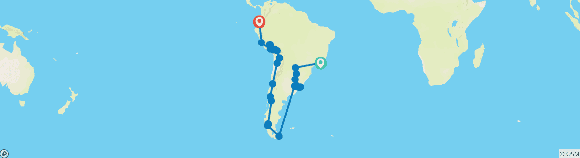 Kaart van RIO naar QUITO (115 dagen) Koninkrijken & Carnavals