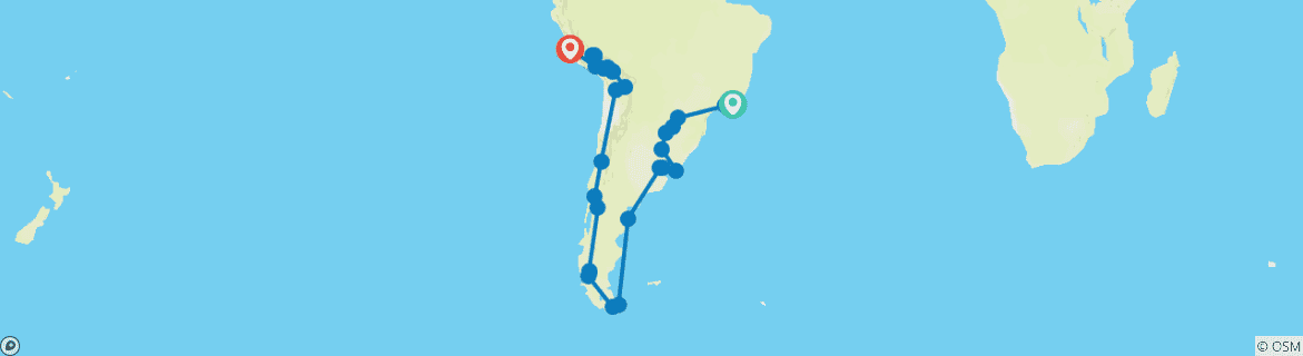 Kaart van RIO naar LIMA (95 dagen) Koninkrijken & Carnavals