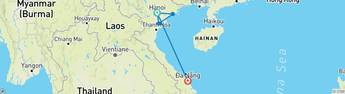 Map of 7-day journey to discover the highlights of Hanoi and Da Nang