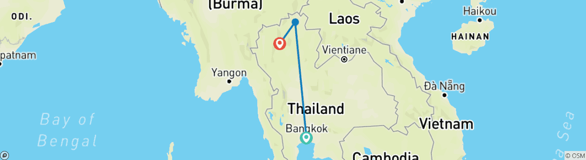 Map of 10 Days Highlights of Thailand & Elephant Eco Tour (private guide & driver）