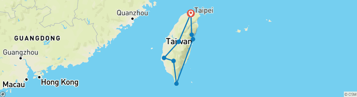 Carte du circuit 10 Tage : L'île de Taïwan entre tradition et modernité