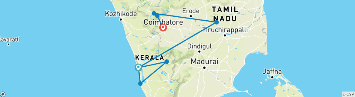 Foto van een kaart met de route van de rondreis