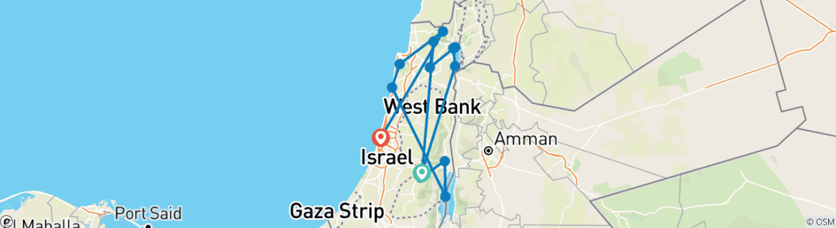 Foto van een kaart met de route van de rondreis