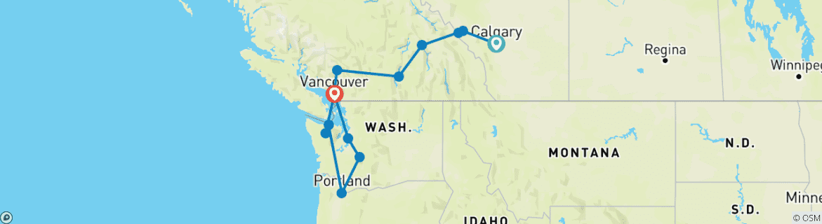 Carte du circuit Le meilleur des Rocheuses du Nord et du Nord-Ouest Pacifique