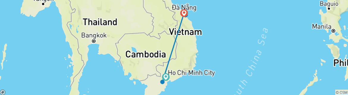 Map of 7-day discovery to Ho Chi Minh and Da Nang