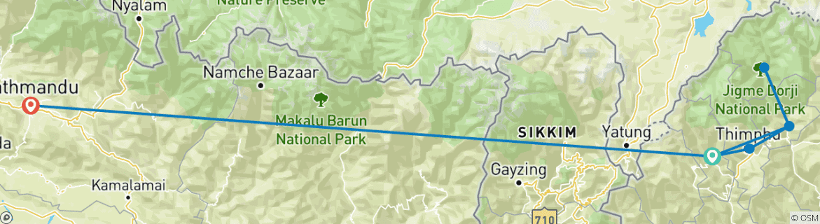 Map of Gasa Hot Spring Trek