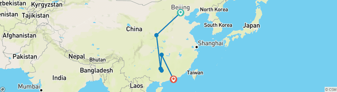 Image d'une carte montrant l'itinéraire du circuit