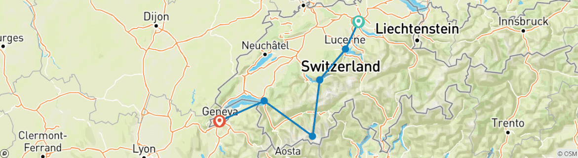 Carte du circuit Grand tour de Suisse - 14 jours