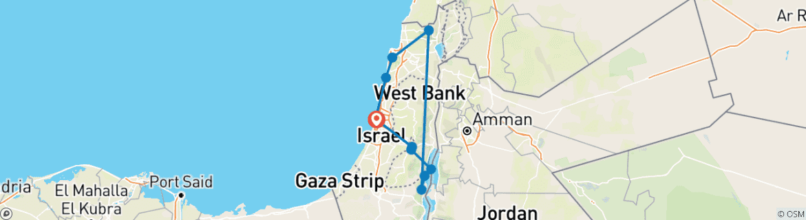 Carte du circuit 7 jours d'histoire juive en Israël