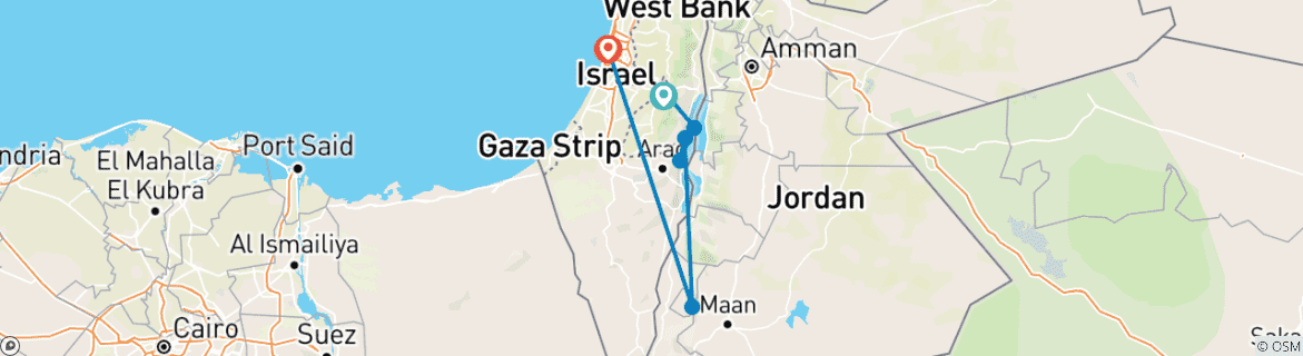 Carte du circuit 7 jours - Circuit des points forts d'Israël et de la Jordanie