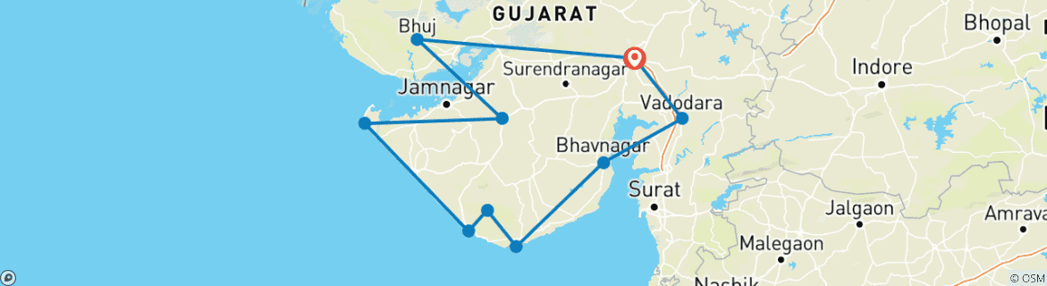 Map of Stunning & Spiritual Gujarat 15 Days