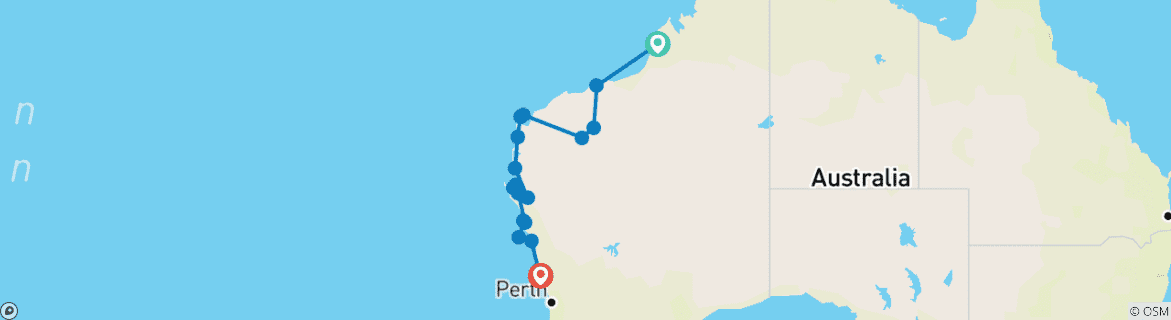 Mapa de Excursión de Broome a Perth