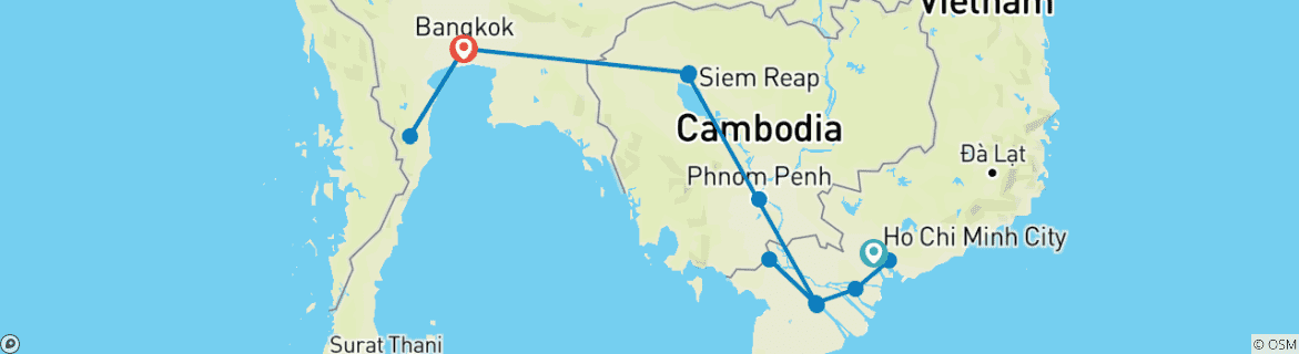 Karte von Kleingruppen-Rundreise Vietnam, Kambodscha &Thailand