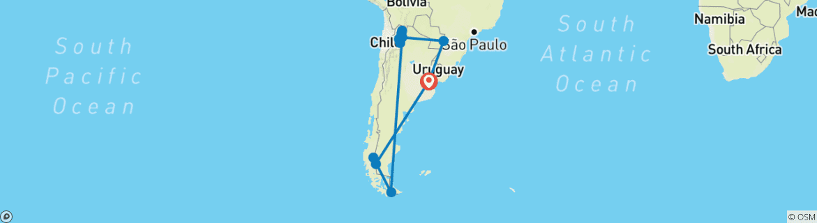 Map of Road trip from South to North