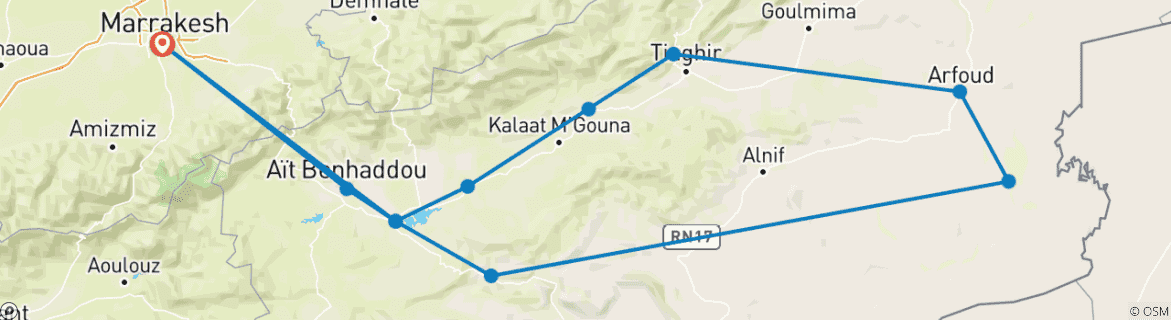 Foto van een kaart met de route van de rondreis