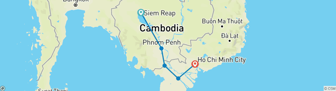 Karte von Entlang des Mekongs (Gruppenreise) (von Siem Reap bis Ho Chi Minh Stadt)