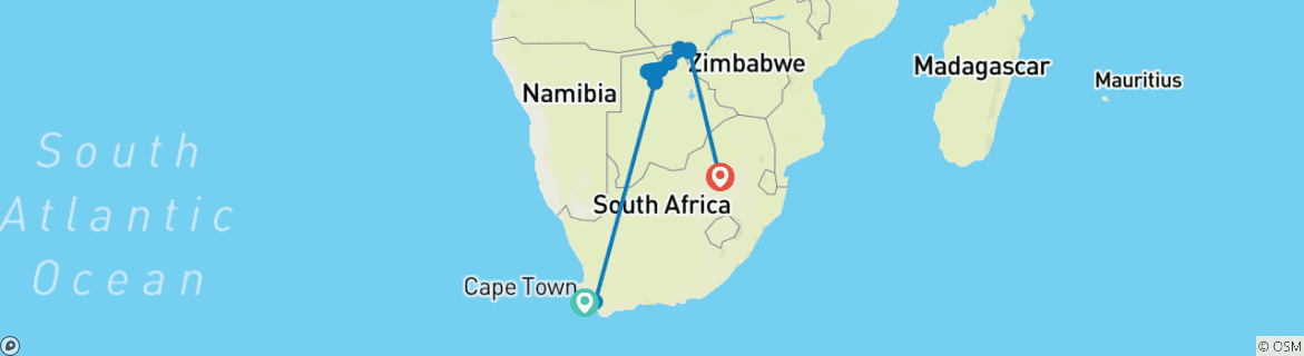 Map of Jewels of Southern Africa Private Fly-In Safari