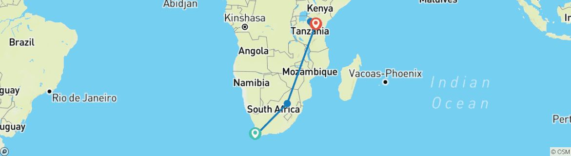 Foto van een kaart met de route van de rondreis