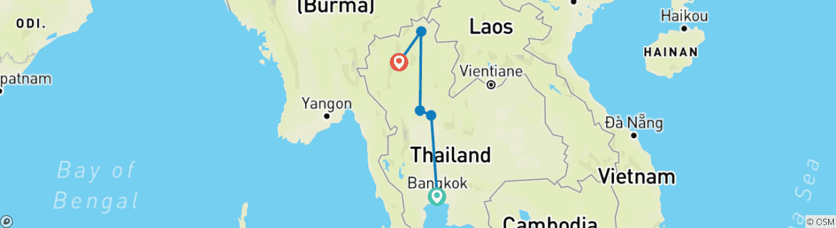 Karte von Nord-Thailand mit Goldenem Dreieck (Gruppenreise ohne Bangkok)