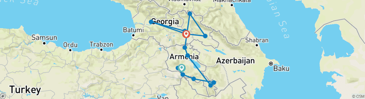 Map of Armenia and Georgia Tour 13 days