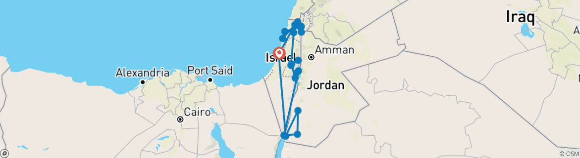 Carte du circuit 10 jours - Circuit des points forts d'Israël et de la Jordanie