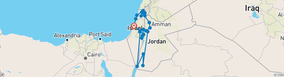 Carte du circuit Circuit chrétien de 10 jours en Israël et en Jordanie